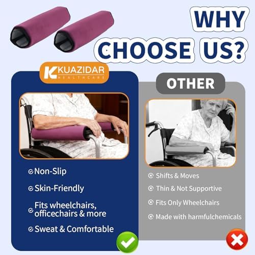 Wheelchair Armrest Covers (Pair)-Memory Foam Wheelchair armrest Pads Wicking Washable Non Slip Arm Rest Cover Cushion Pad for wheelchairs Office Chairs armchairs (Dark Purple)