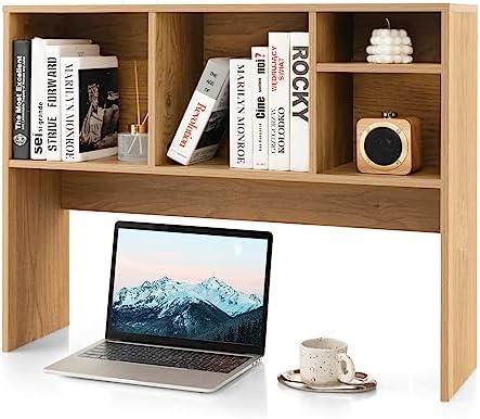 Tangkula Desktop Bookshelf, Countertop Storage Hutch with 4 Shelves for Computer Desk, Desktop 2-Tier Display Rack, Multipurpose Wood Desktop Hutch Storage Organizer for Dorm Office