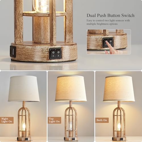 SRJJA 24" Farmhouse Table Lamps for Living Room Bedroom Set of 2, USB A+C