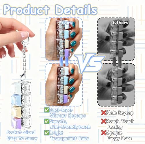 2 PCS Keyboard Fidget Toy, Double Layer Keycap Keyboard Fidget Keychain 4-in-1 Keyboard Decompression Button Finger Clicker Toys , Portable Tactile Button Sensory Toys Stress Relief Gifts（Four Colors）