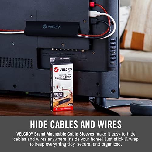 VELCRO Brand Mountable Cable Sleeve, Black, 12 in, 2 Pack