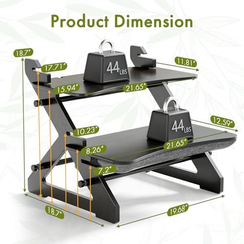 Amazer 22 inch Standing Desk Converter, Bamboo Desk Riser with Lap Desk