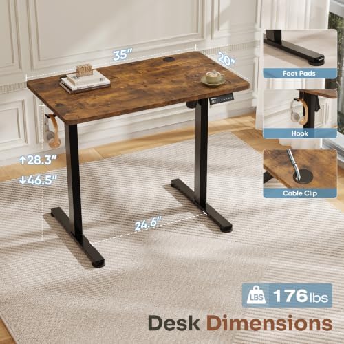Monomi 35"x20" Small Electric Standing Desk,Whole Piece Desktop,Brown