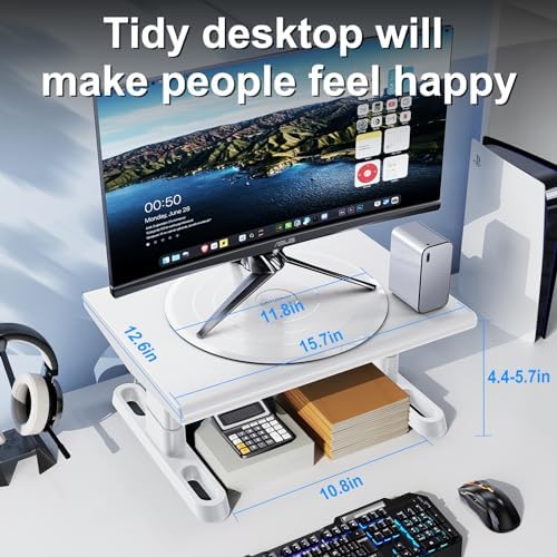 Monitor Stand Riser for Desk,360°Rotation Freely Height Adjustable by Knob,4.4-5.8 Inches,Ergonomic Monitor Stand Mount, Desktop Monitor Stands Riser for Computer,Laptop,Printer,Tv,White