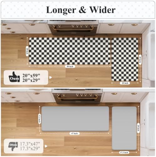 KIMODE Anti Fatigue Mats for Kitchen Floor,Checkered Kitchen Rugs Sets of 2