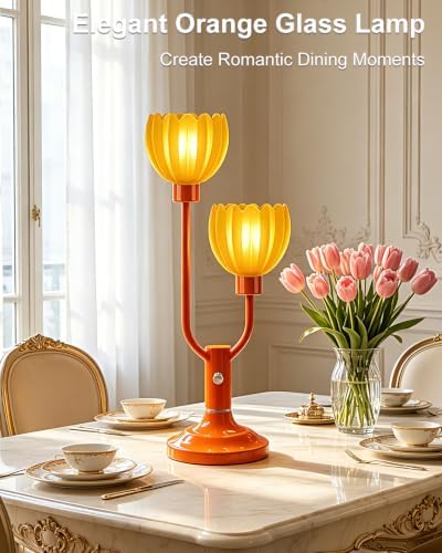 Lightdot Mid Century Modern Table Lamp Vintage Orange Lamp Gift Dimmable