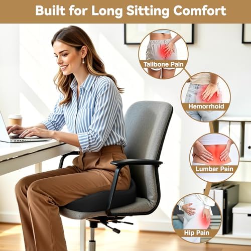 TushGuard 4-Zone Ergonomic Seat Cushion with Coccyx Cutout, Black