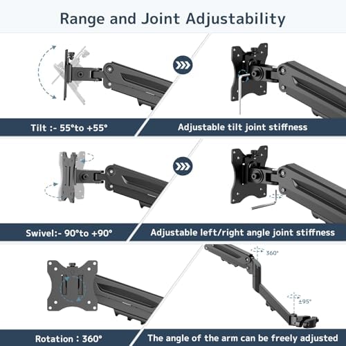 Height Adjustable Pole Mount Monitor Arm for 17"-32" with Gas Spring