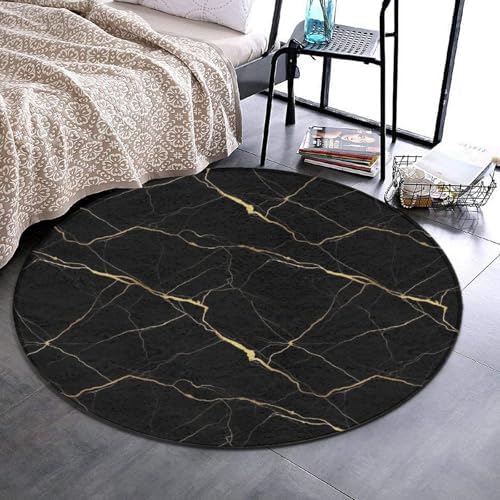 Soft Round Yoga Carpet, Office Chair Decor Round Mat for Carpet and Hardwood Floors Black Marble Gold Texture, 60inch