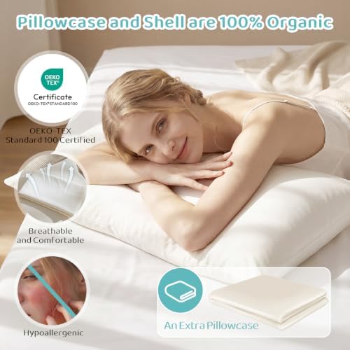 Adjustable Organic Pillow 20x30 with Organic Cotton Pillowcase &Shell
