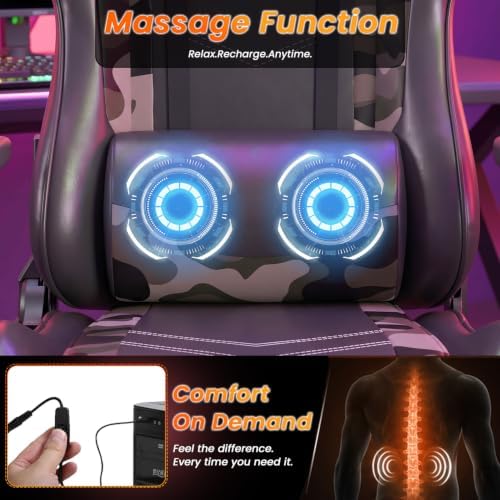 BestOffice Massage Gaming Chair with Footrest, Office Desk Chair, Camo