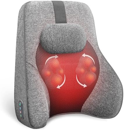 COMFIER Back Lumbar Support Pillow for Office, Heated Back Support with 4 Shiatsu Massage Heads & Heating Function, Memory Foam Lumbar Pillow for Computer Gaming Chair-Gray