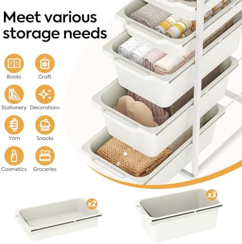 KINGBOARD Slim Rolling Cart with 5 Drawers, Metal Utility Storage Cart