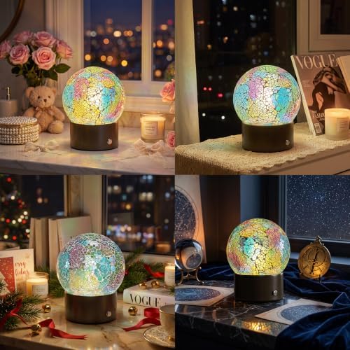 Oneach 6.5" Mini Mosaic Glass Cordless Rechargeable Battery Table Lamp