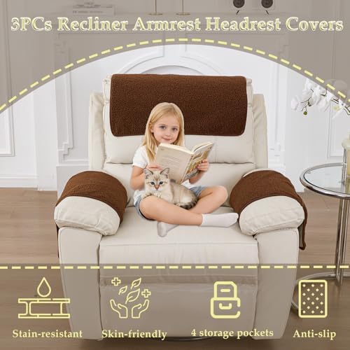 Armrest Covers for Recliner set of 3 Couch Arm Covers with Pockets for Sofa