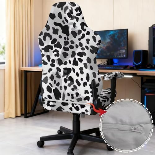 Cow Print Stretch Gaming Chair Cover with Armrest Covers Non Slip Anti Scratch Gaming Chair Slipcover