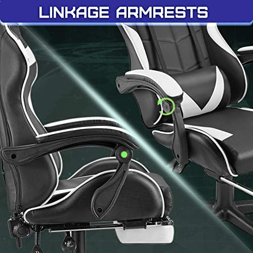 Huracan Gaming Chair with Footrest, Ergonomic Computer Chair Lumbar Support, Adjustable High Back Recliner for Adults, Racing Style Video Gaming Chairs, for Home Office Streaming, White