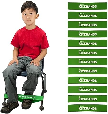 KICK BANDS Chair Bands for Kids with Fidgety Feet 12-Pack - ADHD Fidget Kickbands for Classroom Chairs & Desks - Solace Sensory Kickband (GREEN)