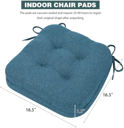 baibu 2-Layer Dining Chair Cushions, 4 Pack, 16.5 x 16.5 x 3.5 in, Blue
