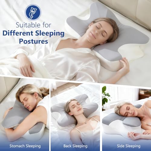 Cervical Neck Pillow for Neck Pain Relief & Sleeping, Ergonomic Contour Neck Support Pillow, Memory Foam Orthopedic Pillow for Side, Back, Stomach Sleepers