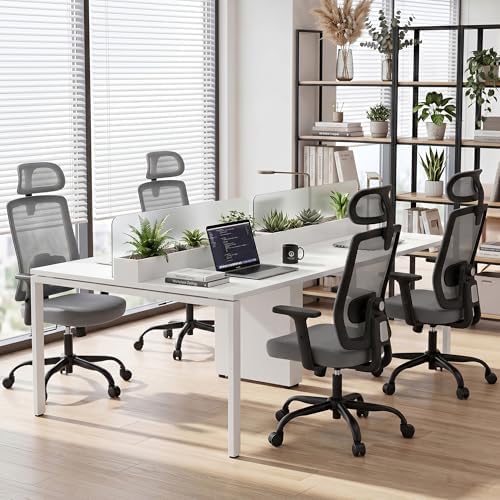 Ergonomic Office Chair, 330LBS Computer Chairs High Back with Adjustable Lumbar Support, Breathable Mesh Desk Chair Ergonomic with Thickened Cushion, Comfy Home Office Desk Chair, Gray