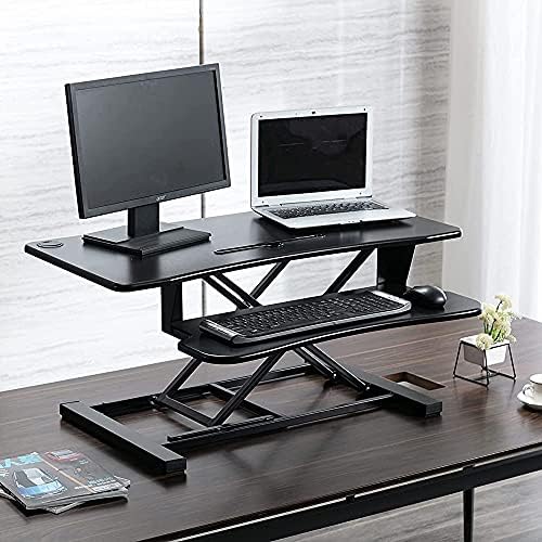 Legend Vansen 32 Inch Adjustable Height Standing Desk Converter Wide Laptop Riser or Dual Monitor Workstation, Black