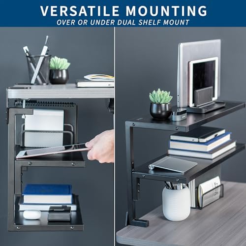 VIVO Black Clamp-on 24 inch 2-Tier Desk Shelf, STAND-SHELF24C