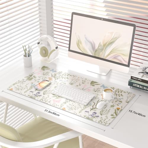 QIYI PU Leather Large Mouse Pad, Waterproof Desk Mat, 31.5" x 15.7", Herbs