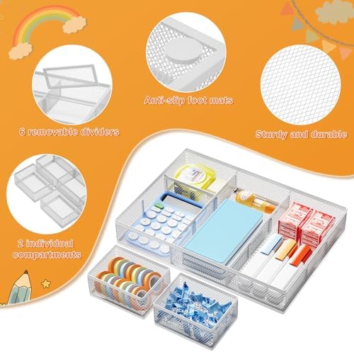 Marbrasse Mesh Desk Drawer Organizer Tray 3 Packs, White