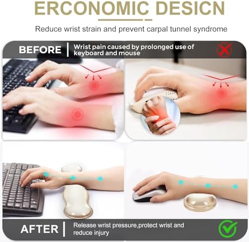 L-SPOUTTO Beige Striped Mouse Pad Set,Scalloped XXL Desk Mat + Ergonomic Mouse Wrist Rest + Gel Keyboard Wrist Rest for Keyboard 65%/75%,3in1 Large Desk Pad for Desktop Home Office Computer Game