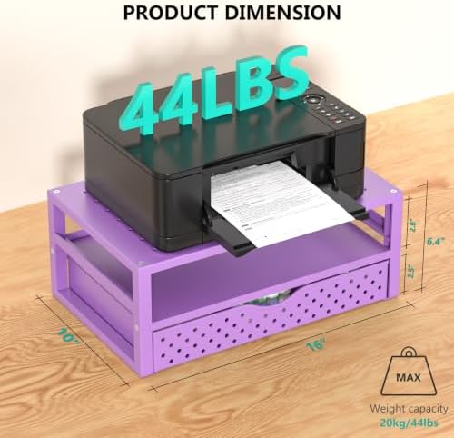WALI Desk Organizer with Drawer，Computer Monitor Stand with Storage, Desk Organizers and Accessories for Computer, Printer, Laptop Riser for Home Office Supplies, (PTT005-V), 1 Pack, Purple