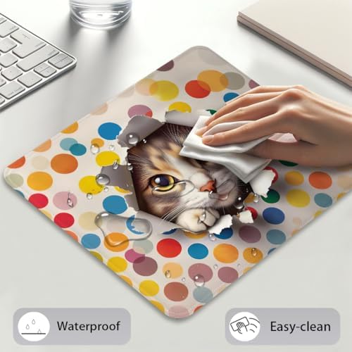 Cute Cat Mouse Pad, Naughty Kitten Peaking Through a Torn Desk Mat