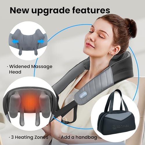 COMFIER Neck and Shoulder Massager with Heat, Cordless 4D Shiatsu Back and Neck Massager for Pain Relief, Hands-Free Massage Pillow with Carry Bag,Classic Gray