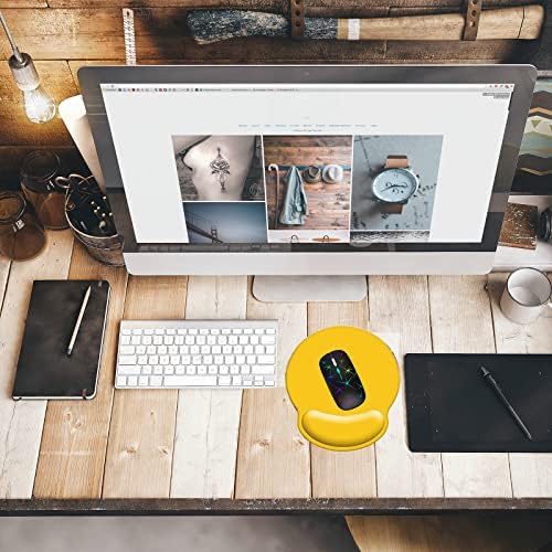 Wrist Rest Support Mouse Pad,Ergonomic Memory Foam Mouse Mat 9x10in Non-Slip Rubber Base Pain Relief Mousepad for Computer, Laptop(Yellow Foam)