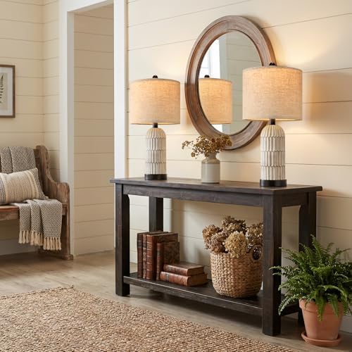 OYEARS 22.5" Bedside Table Lamps Set of 2, Farmhouse Table Lamp with USB A+C Charging Ports,Vintage Nightstand Lamp for Bedrooms and Living Rooms, Retro Resin End Table Lamp with Linen Shade, Black