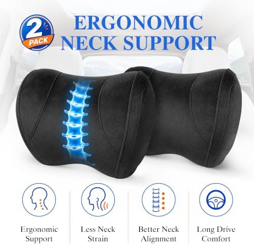 2-Pack Car Neck Pillow for Driving: Memory Foam Car Headrest Pillow