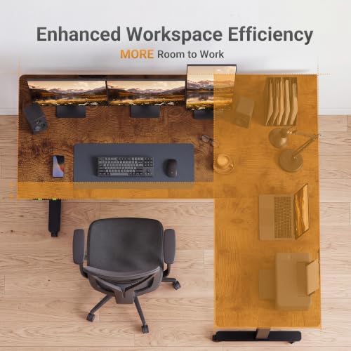 Claiks 63''*55'' L Shaped Standing Desk Adjustable Height, Rustic Brown
