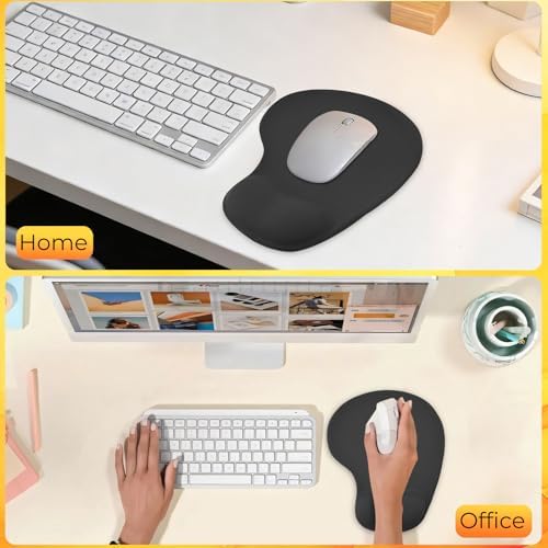 Mouse Pad with Wrist Support, 2-Pack Ergonomic Mousepad with Wrist Rest, Gaming Mouse Pad with Non-Slip PU Base, Relieve Pain Relief, for Home Office Computer Laptop, Black