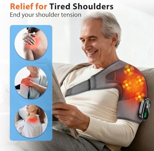 Shoulder Heating Pad with Massage for Rotator Cuff Cordless, Shoulder Massager for Pain Relief Deep Tissue, Heated Shoulder Wrap Brace for Men Women Frozen Shoulder