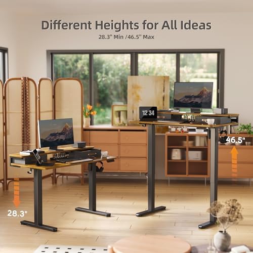 Seang Electric Standing Desk with 2 Drawers, 48 Inch, Rustic Brown