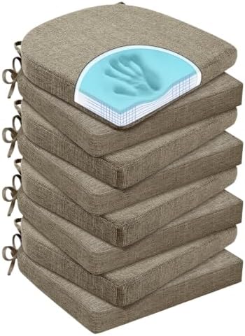 Chair Cushions for Dining Chairs, Non Slip Chair Pads with Ties and Washable Covers, Memory Foam Kitchen Chair Cushions Set of 8, 16"X16"X2.5", Khaki