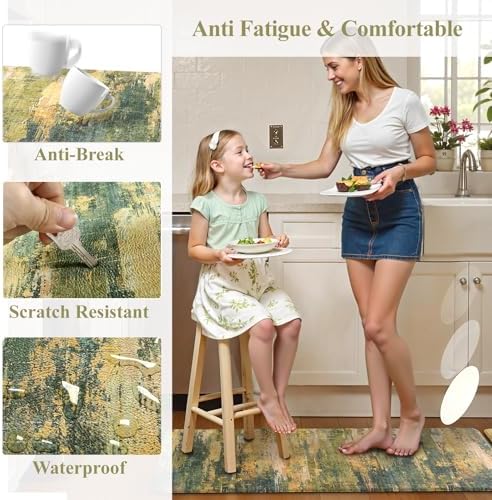 Collive Kitchen Rugs Sets of 2 Green/Yellow Kitchen Mats for Floor Washable