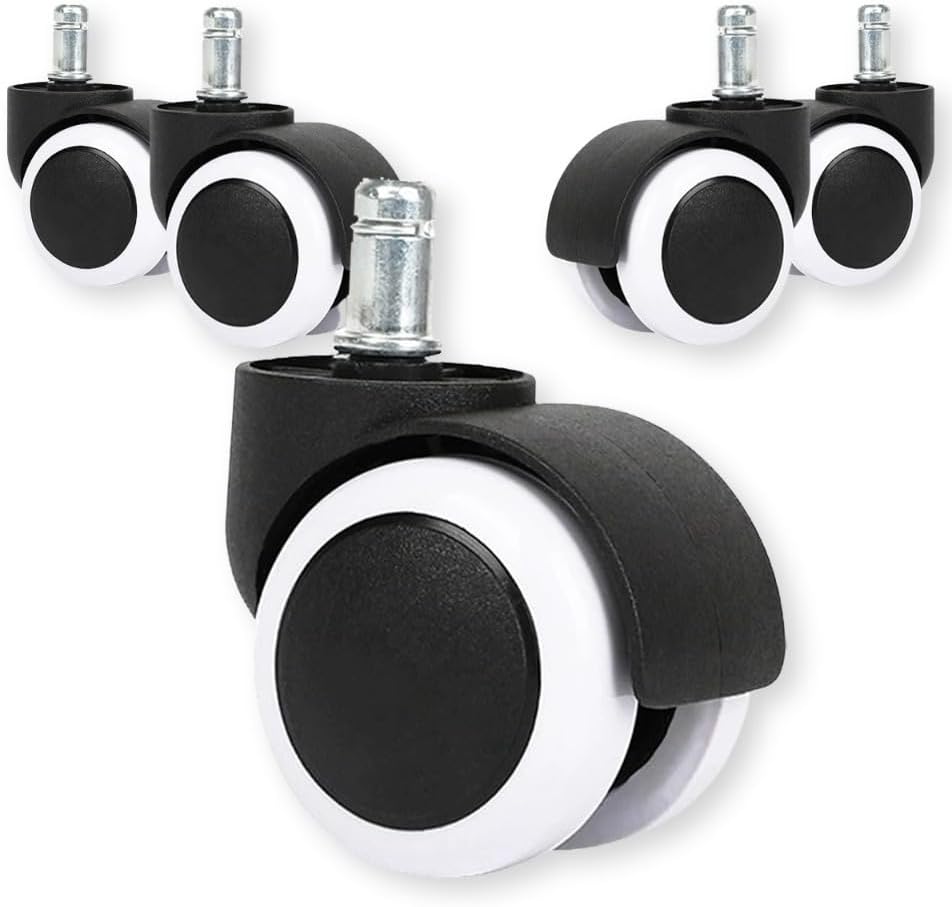 2" Universal Computer Office Chair Wheels Heavy Duty Rubber Gaming Chair Casters White No Noise Polyurethane Wheel Replacement Standard Size Set of 5