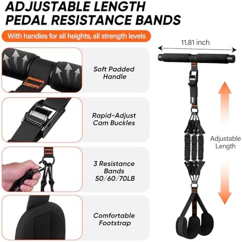 Adjustable Length Pedal Resistance Band with Handle for Working Out, Replaceable 180Lbs Exercise Bands with Foot Pedals, Home Gym Workout Equipment for Women Men Strength Training, Stretching