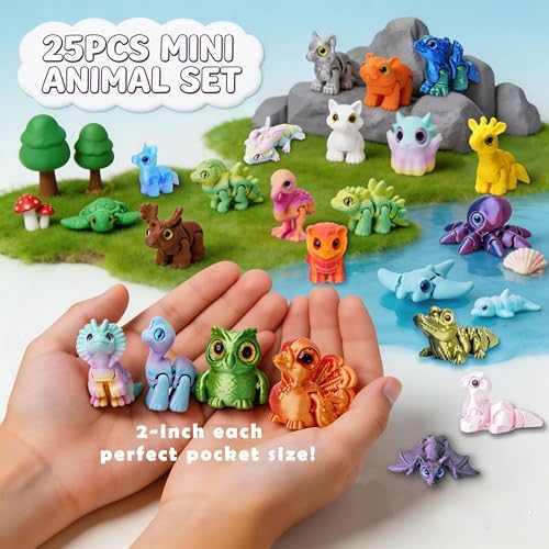 25Pcs 3D Printed Animals Articulated Fidget Toy