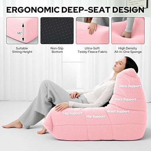 HABUTWAY Bean Bag Chairs Fireside Lazy Floor Sofa,Single,Pink