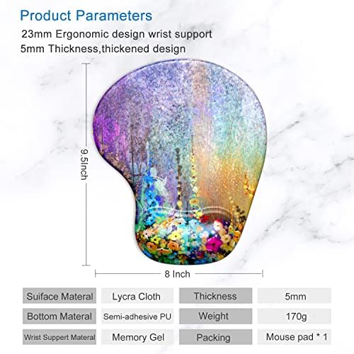 ITNRSIIET Ergonomic Mouse Pad with Gel Wrist Support Wrist Rest Smooth Surface Non-Slip PU Base Comfortable Office Supplies Pain Relief, 9.5 x 8 inches, Art Flower