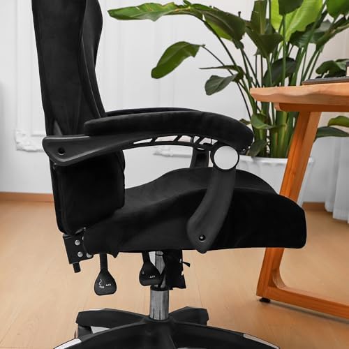 FORCHEER Velvet Gaming Chair Cover with Armrest Covers Black Stretch Racing Style Game Chair with Attached Arms Covers Cat Scratch Proof Washable 3 PCS