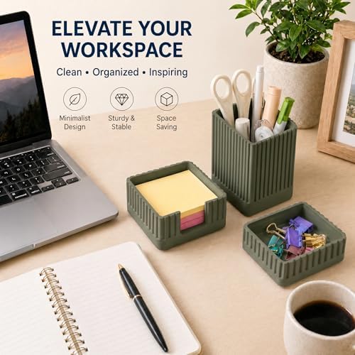 Green Desk Organizer Accessories Set, with Pen, Clip and Sticky Note Holder