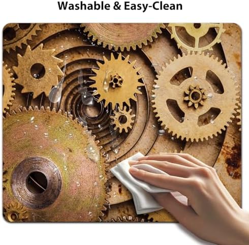 9.5x7.9 Inch Office/Gaming Mouse Pad, Vintage Brass Steampunk Gears Industrial Mechanism Rustic Clockwork, Cute Anti-Slip Mat for Desk Decor